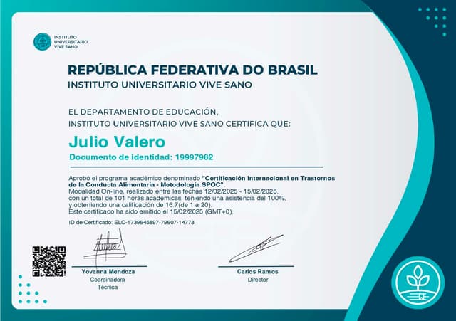 Certificado TCA - Vive Sano 2025